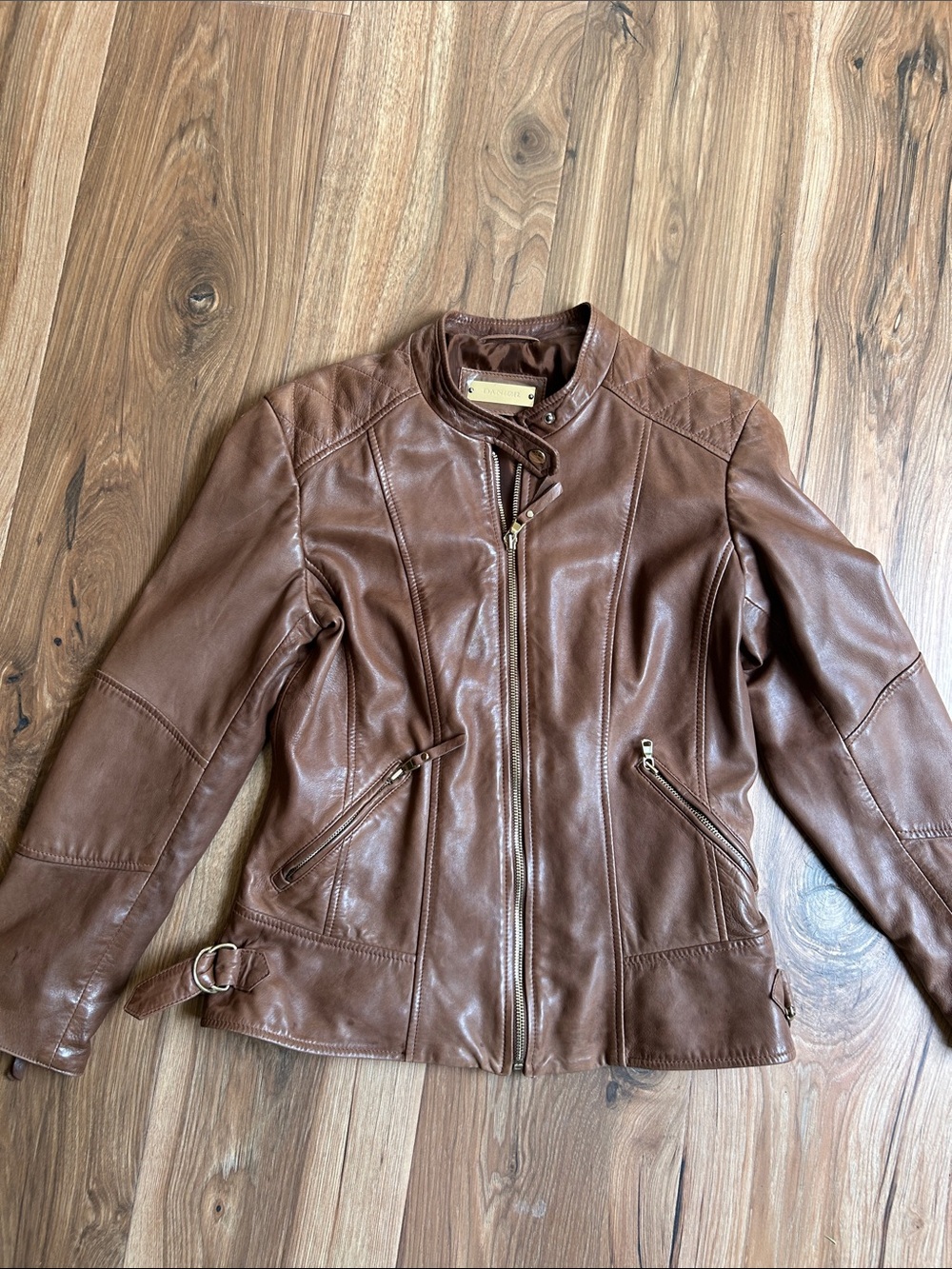 Danier Cognac Brown Leather Moto Jacket
